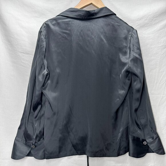 BCBG Max Azria Gray Blouse 95% Silk V-Neck Ruched Drawstring Long Sleeve Size S - Picture 2 of 5